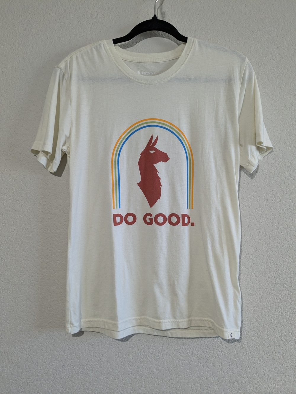 Cotopaxi Llama Rainbow Brand Logo Do Good Graphic Tee NWOT Eco-friendly S
